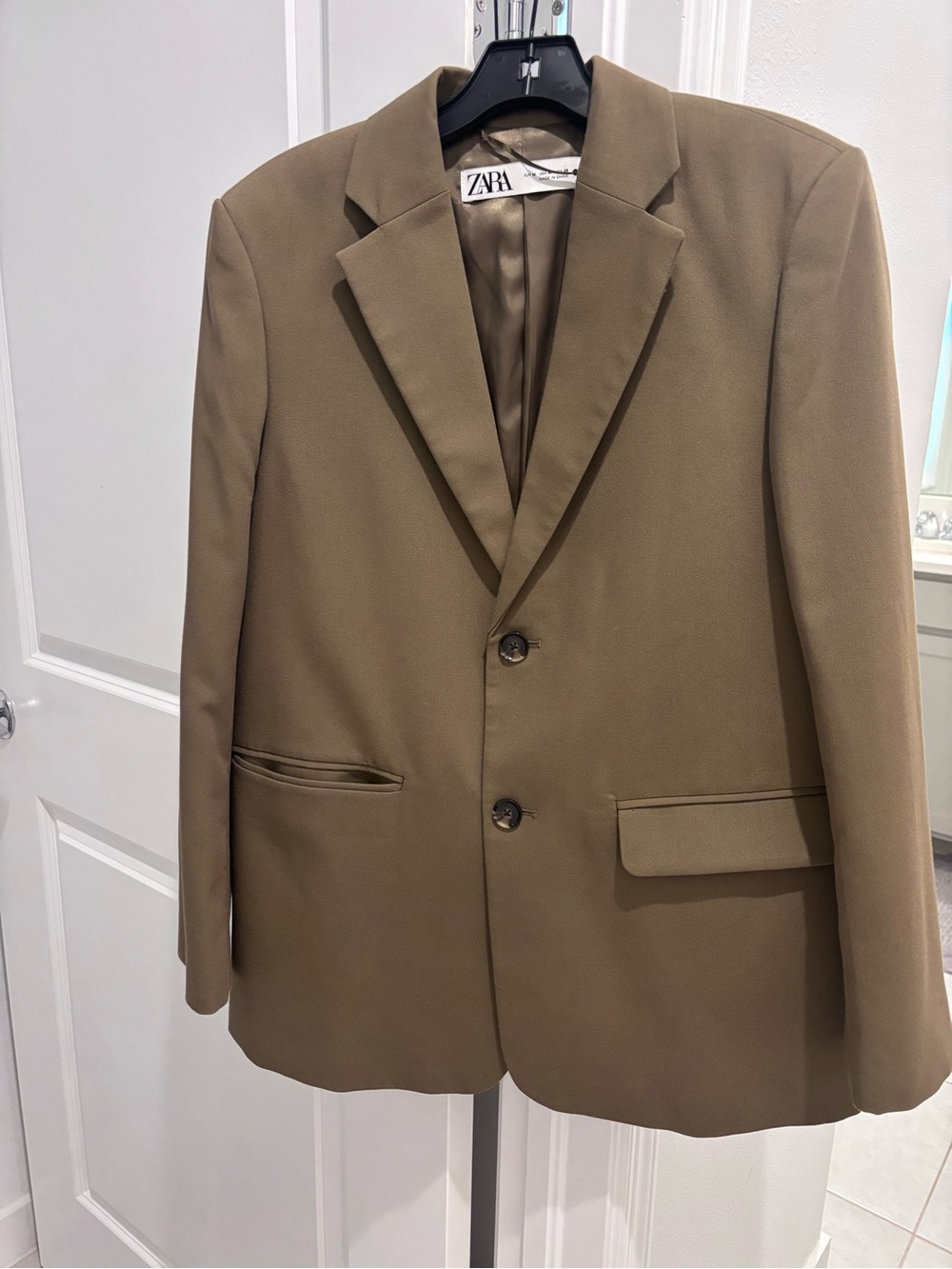 Zara Women’s Green Khaki Olive Two-Button Notch Lapel Blazer Size M NEW